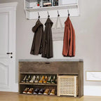 Banc à chaussures avec coussin, banc d'entrée avec étagère réglable, banc à chaussures de rangement dissimulé, étagère à chaussures en bois, pour entrée, couloir