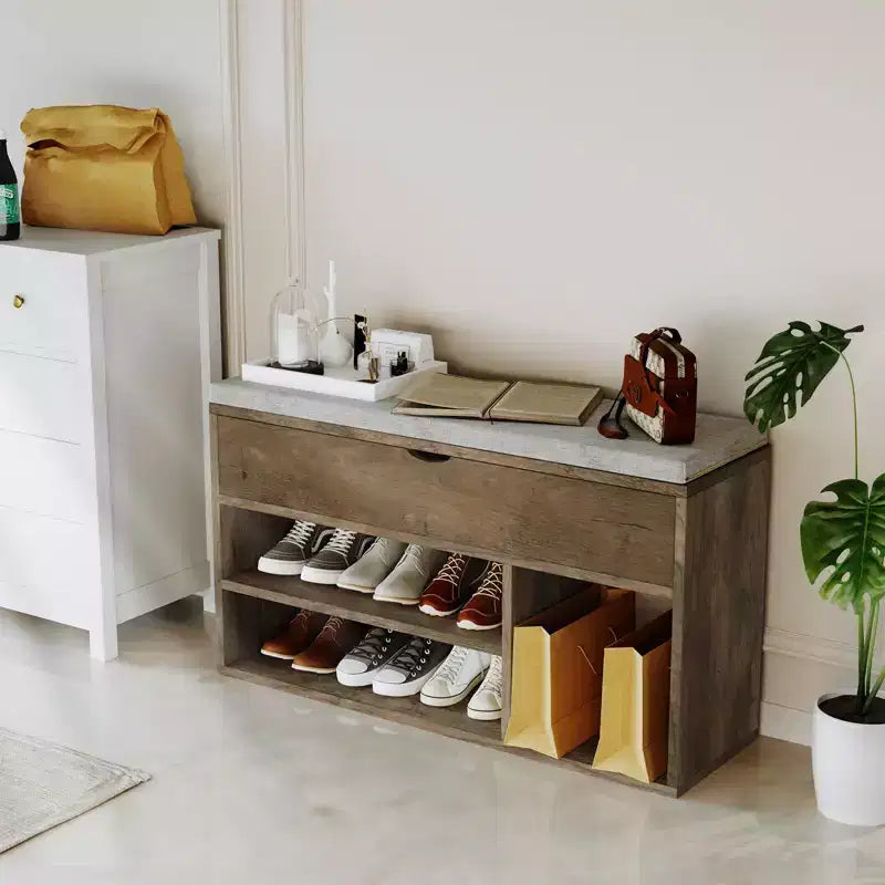 Banc à chaussures avec coussin, banc d'entrée avec étagère réglable, banc à chaussures de rangement dissimulé, étagère à chaussures en bois, pour entrée, couloir