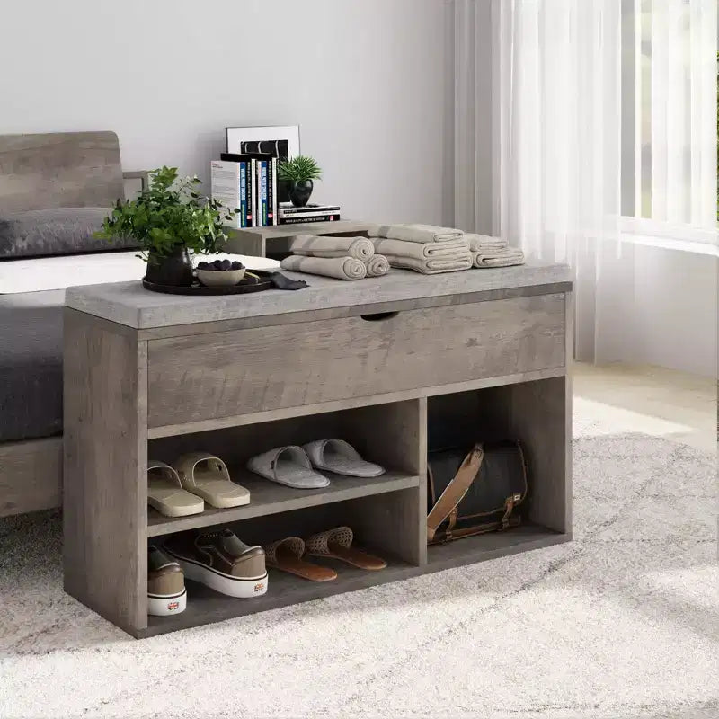 Banc à chaussures avec coussin, banc d'entrée avec étagère réglable, banc à chaussures de rangement dissimulé, étagère à chaussures en bois, pour entrée, couloir