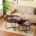 Tables basses rondes, lot de 2, tables de salon en bois avec cadre en métal, tables d'appoint pour salon
