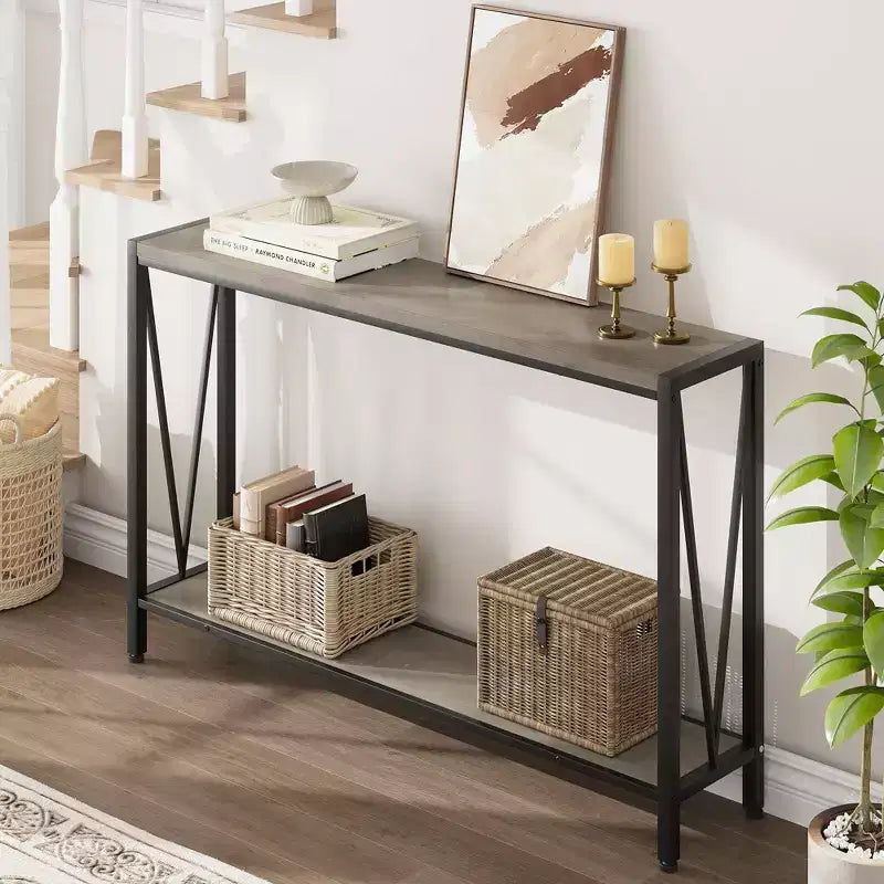 TROPOW Console, Table d'entrée à 2 niveaux, Table de canapé étroite avec rangement, Console pour entrée, salon, couloir
