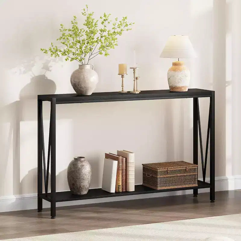 TROPOW Console, Table d'entrée à 2 niveaux, Table de canapé étroite avec rangement, Console pour entrée, salon, couloir