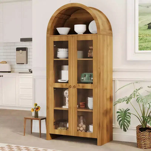 70 Tall Arched Kitchen Pantry Cabinet, Wood Kitchens Storage Cabinets with Adjustable Shelves, Versatile Cupboard for Dining Room, Bathroom