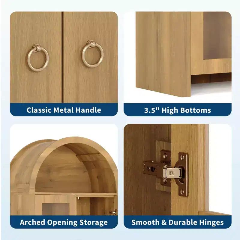 Armoire de cuisine haute de 70 po avec portes cintrées, Meuble de rangement de cuisine en bois avec étagères réglables, Armoire polyvalente pour salle à manger, salle de bain