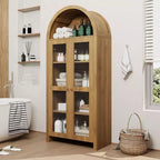 Armoire de cuisine haute de 70 po avec portes cintrées, Meuble de rangement de cuisine en bois avec étagères réglables, Armoire polyvalente pour salle à manger, salle de bain