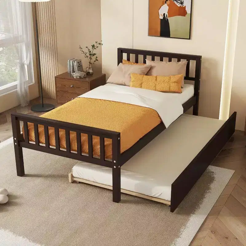 Acekool Cadre de lit plateforme double avec tête de lit, 2 tiroirs de rangement, design compact sans bruit, aucun sommier tapissier requis, pour chambre d'enfant ou d'amis