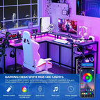 Bureau de gamer en L Acekool 68 - Lumières LED et station de charge intégrée