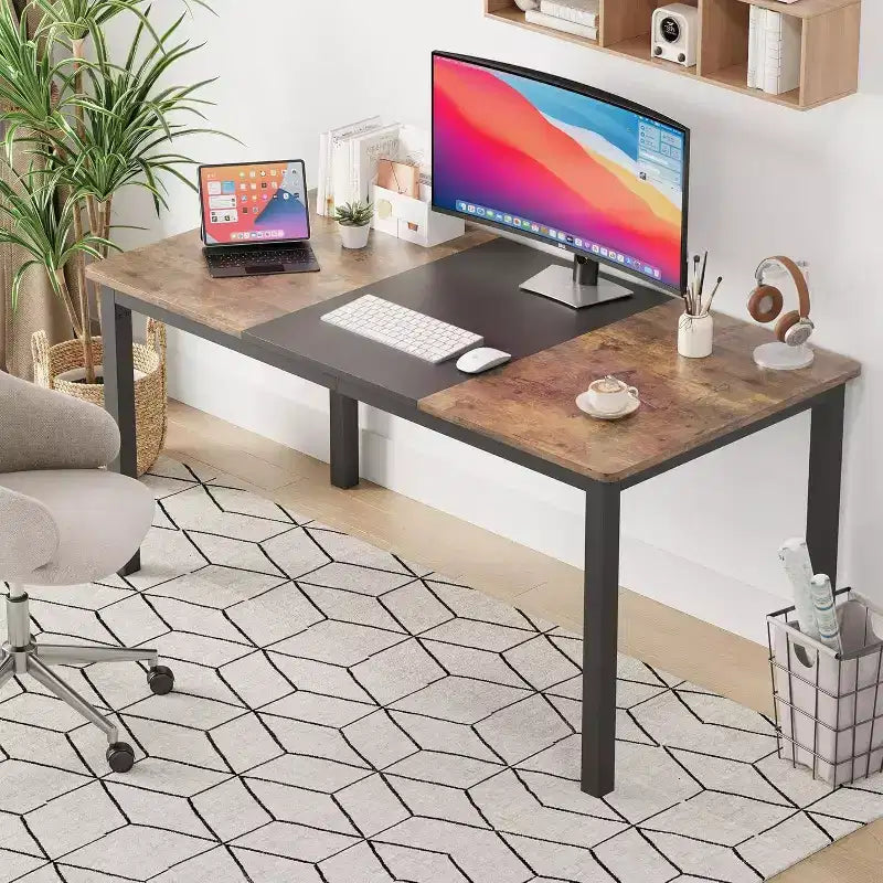 Acekool Bureau d'ordinateur moderne, Table de bureau de 160 cm, Grand bureau d'écriture avec cadre métallique, Bureau d'étude pour le travail à domicile