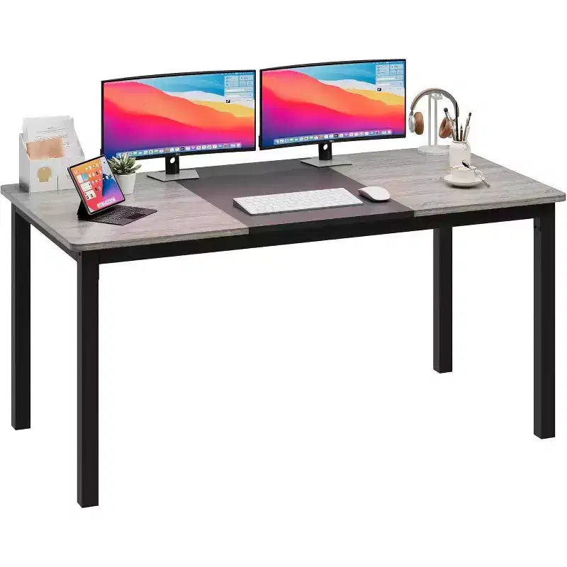Acekool Bureau d'ordinateur moderne, Table de bureau de 160 cm, Grand bureau d'écriture avec cadre métallique, Bureau d'étude pour le travail à domicile