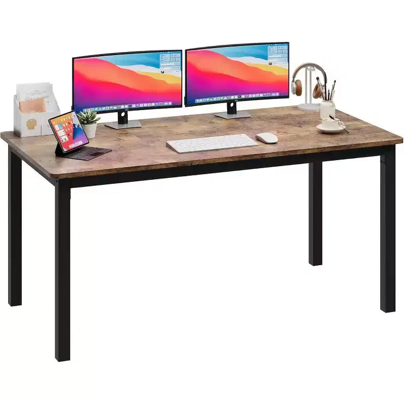 Acekool Bureau d'ordinateur moderne, Table de bureau de 160 cm, Grand bureau d'écriture avec cadre métallique, Bureau d'étude pour le travail à domicile