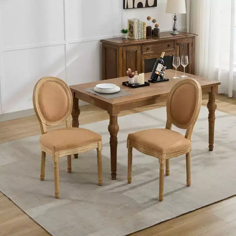CLIHOME Lot de 2 Chaises de Salle à Manger à Dossier en Tissu de Lin avec Cadre en Bois Massif Style Français Peinture Antique