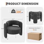 Fauteuil d'appoint moderne rembourré GustoWave avec cadre en bois massif, fauteuil rond en chenille de style Mid-Century avec dossier incurvé