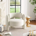 GustoWave Modern Upholstered Accent Chair with Solid Wood Frame, Mid-Century Chenille Round Armchair Chair with Curved Backrest