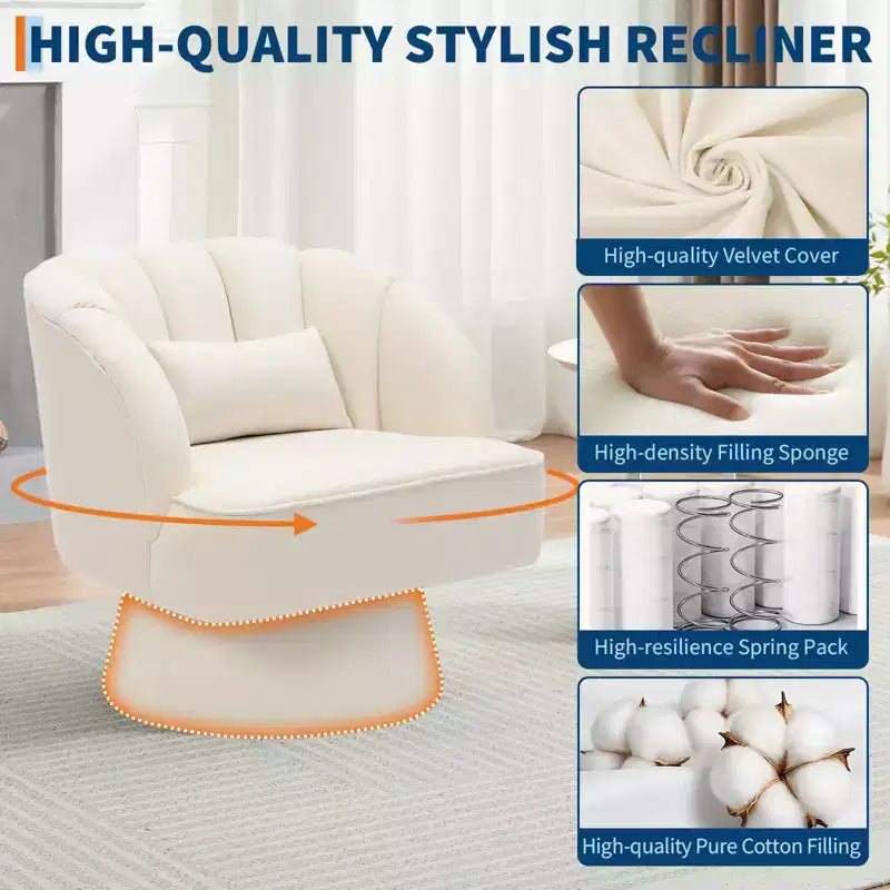 Fauteuil d'appoint pivotant moderne avec dossier rayé et coussin moelleux - Chaise longue ronde rembourrée