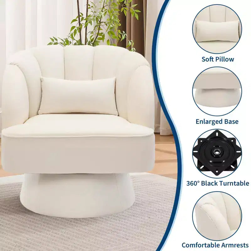 Fauteuil d'appoint pivotant moderne avec dossier rayé et coussin moelleux - Chaise longue ronde rembourrée