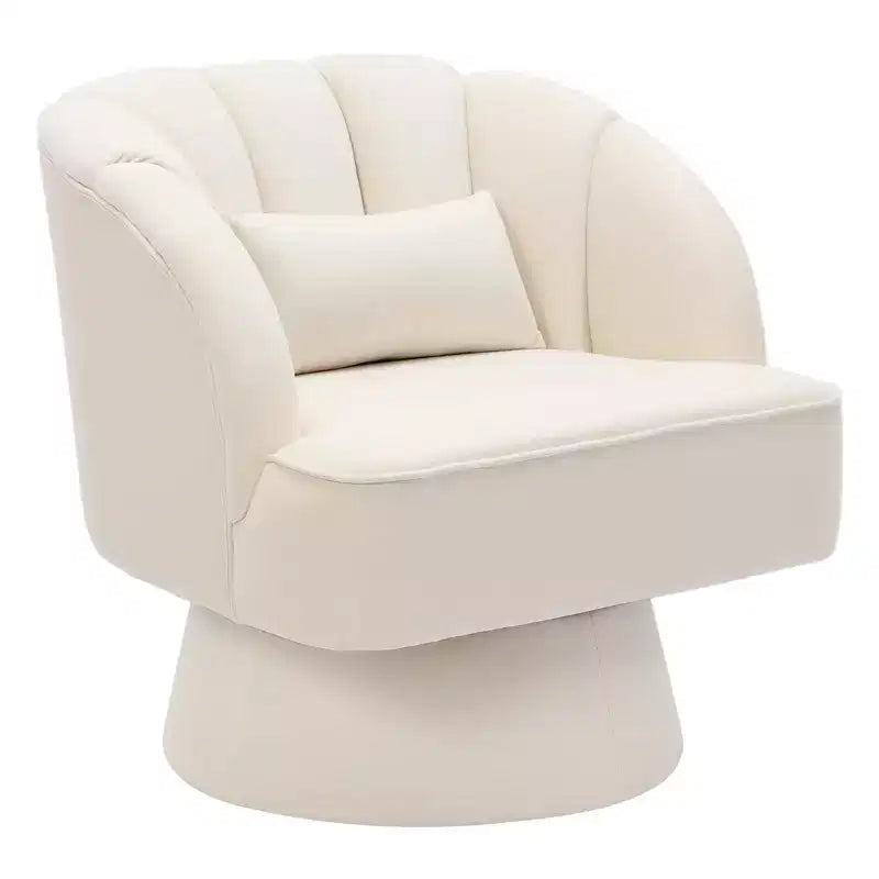 Fauteuil d'appoint pivotant moderne avec dossier rayé et coussin moelleux - Chaise longue ronde rembourrée