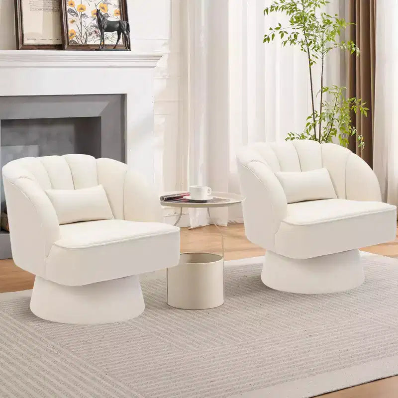 Fauteuil d'appoint pivotant moderne avec dossier rayé et coussin moelleux - Chaise longue ronde rembourrée