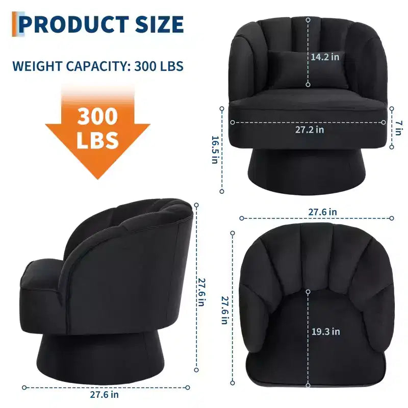 Fauteuil d'appoint pivotant moderne avec dossier rayé et coussin moelleux - Chaise longue ronde rembourrée