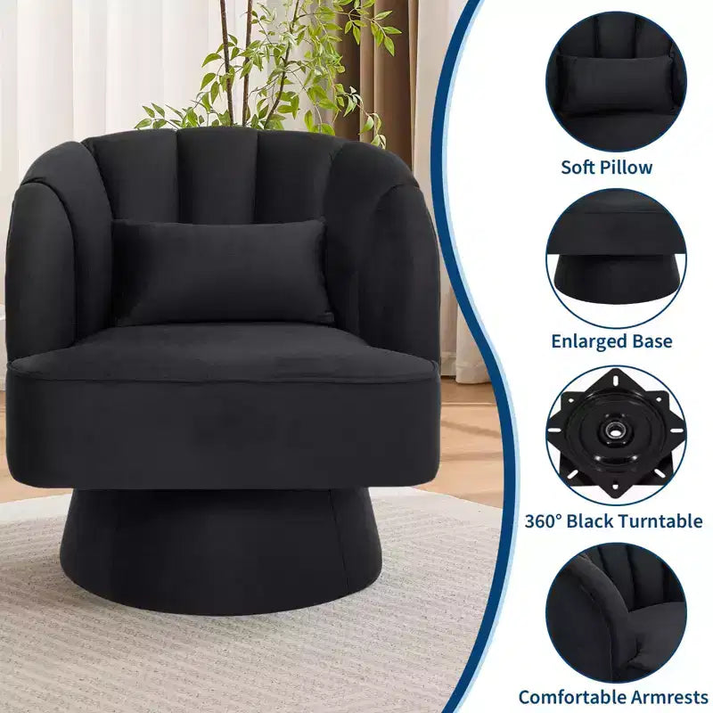 Fauteuil d'appoint pivotant moderne avec dossier rayé et coussin moelleux - Chaise longue ronde rembourrée