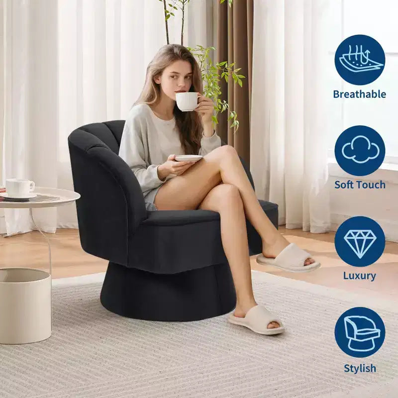 Fauteuil d'appoint pivotant moderne avec dossier rayé et coussin moelleux - Chaise longue ronde rembourrée