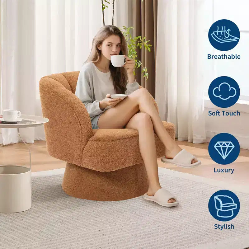 Fauteuil d'appoint pivotant moderne avec dossier rayé et coussin moelleux - Chaise longue ronde rembourrée