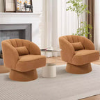 Fauteuil d'appoint pivotant moderne avec dossier rayé et coussin moelleux - Chaise longue ronde rembourrée