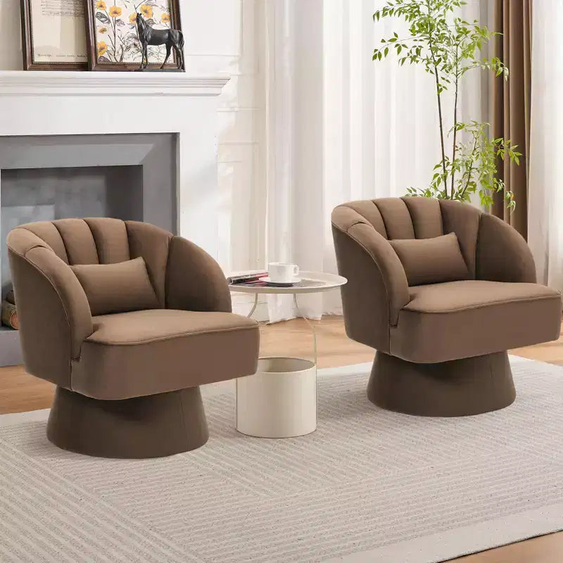 Fauteuil d'appoint pivotant moderne avec dossier rayé et coussin moelleux - Chaise longue ronde rembourrée