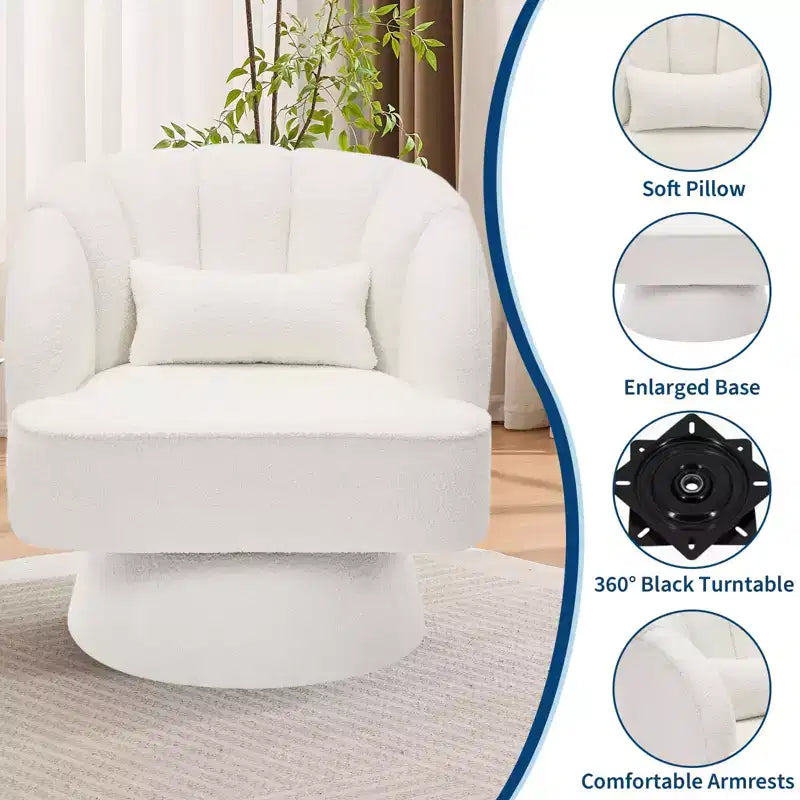 Fauteuil d'appoint pivotant moderne avec dossier rayé et coussin moelleux - Chaise longue ronde rembourrée