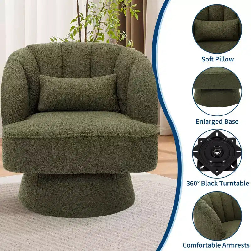 Fauteuil d'appoint pivotant moderne avec dossier rayé et coussin moelleux - Chaise longue ronde rembourrée