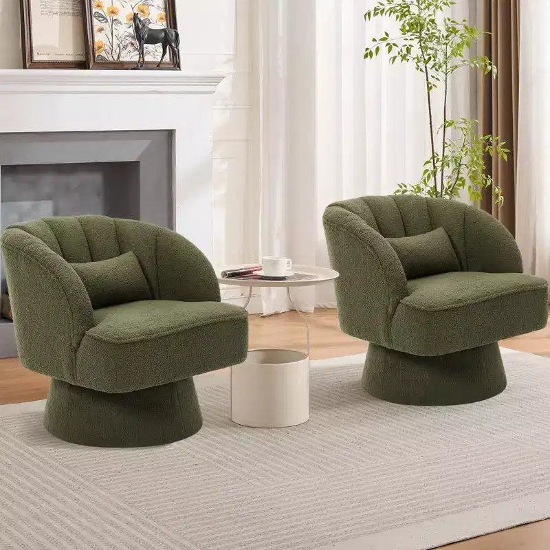 Fauteuil d'appoint pivotant moderne avec dossier rayé et coussin moelleux - Chaise longue ronde rembourrée