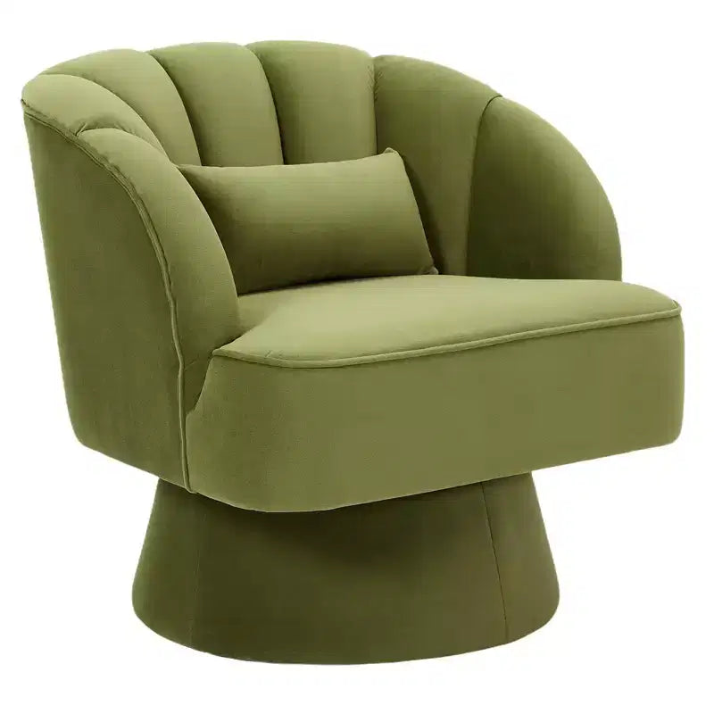 Fauteuil d'appoint pivotant moderne avec dossier rayé et coussin moelleux - Chaise longue ronde rembourrée