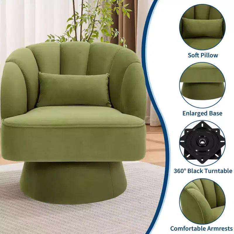 Fauteuil d'appoint pivotant moderne avec dossier rayé et coussin moelleux - Chaise longue ronde rembourrée