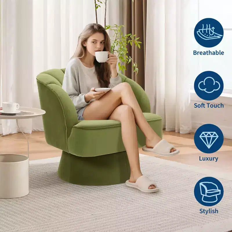 Fauteuil d'appoint pivotant moderne avec dossier rayé et coussin moelleux - Chaise longue ronde rembourrée