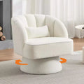Modern Swivel Barrel Accent Chair with Striped Backrest and Plush Cushion - Upholstered Round Lounge Chair
