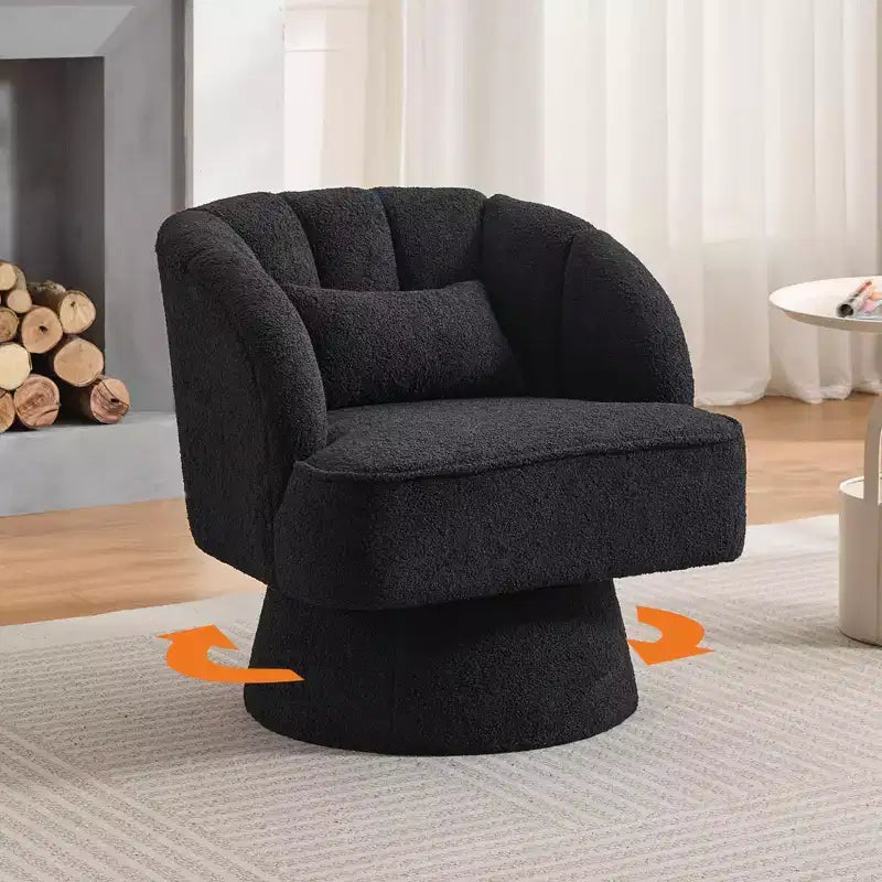 Fauteuil d'appoint pivotant moderne avec dossier rayé et coussin moelleux - Chaise longue ronde rembourrée