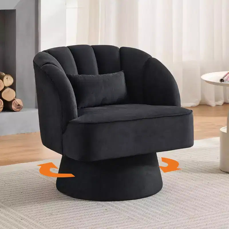 Fauteuil d'appoint pivotant moderne avec dossier rayé et coussin moelleux - Chaise longue ronde rembourrée