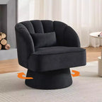 Fauteuil d'appoint pivotant moderne avec dossier rayé et coussin moelleux - Chaise longue ronde rembourrée