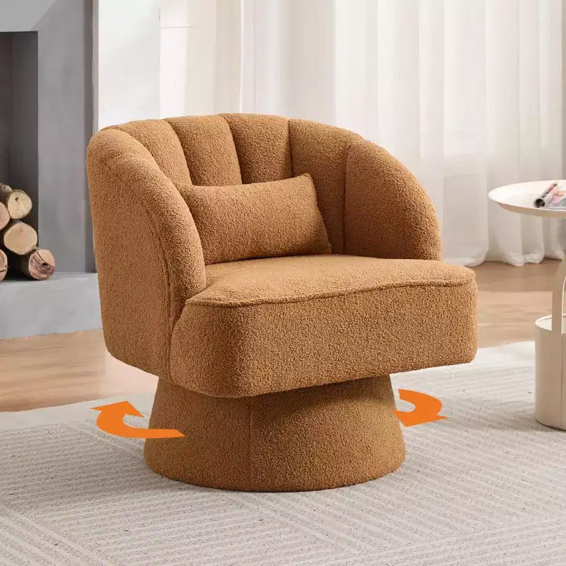 Fauteuil d'appoint pivotant moderne avec dossier rayé et coussin moelleux - Chaise longue ronde rembourrée