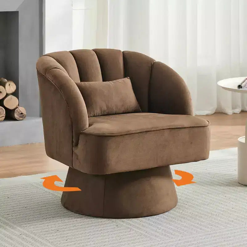 Fauteuil d'appoint pivotant moderne avec dossier rayé et coussin moelleux - Chaise longue ronde rembourrée