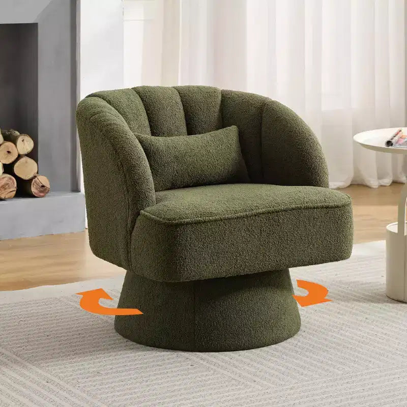 Fauteuil d'appoint pivotant moderne avec dossier rayé et coussin moelleux - Chaise longue ronde rembourrée