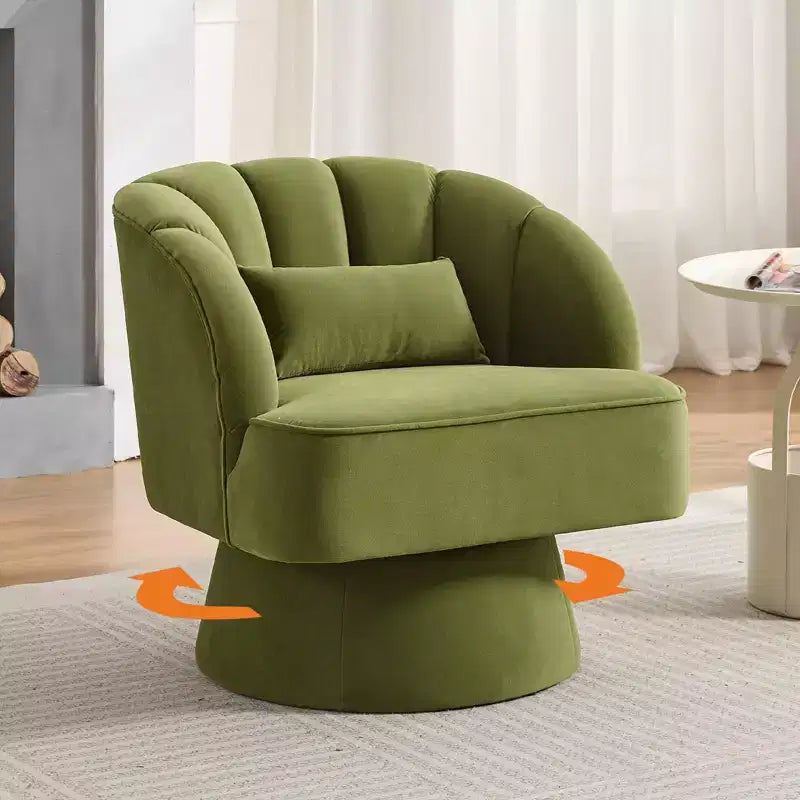 Fauteuil d'appoint pivotant moderne avec dossier rayé et coussin moelleux - Chaise longue ronde rembourrée