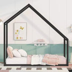 Lit Cabane Enfant Acekool - Cadre Métallique Simple avec Toit
