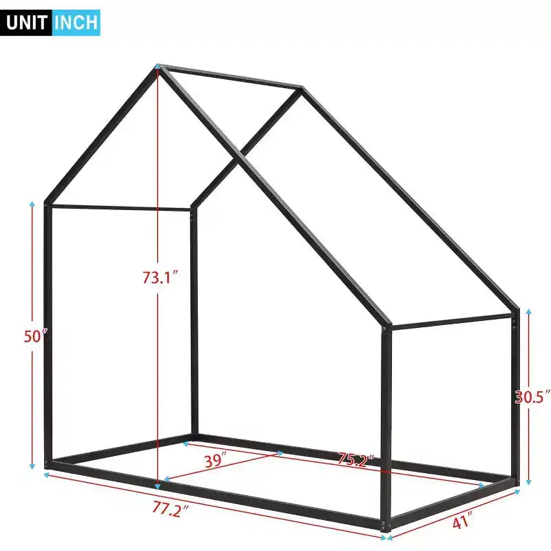 Lit Cabane Enfant Acekool - Cadre Métallique Simple avec Toit