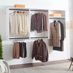 HomeStock Série Devi 31,5-94,5 po L Système de Rangement Modulaire Mural Tringles Doubles 1 Étagère Système de Rangement en Bois