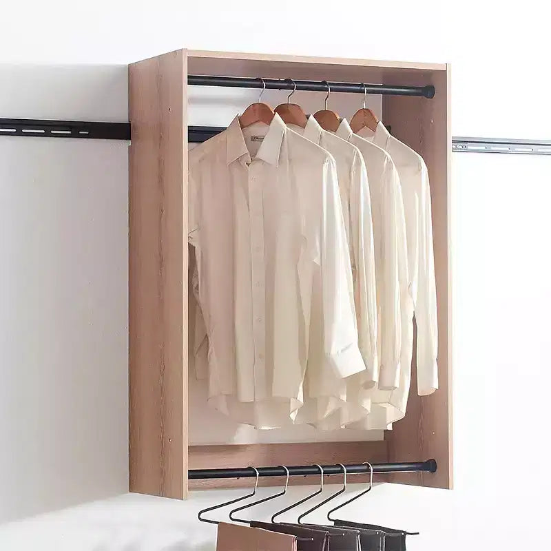 HomeStock Série Devi 31,5-94,5 po L Système de Rangement Modulaire Mural Tringles Doubles 1 Étagère Système de Rangement en Bois