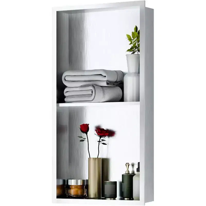 Niche de douche en acier inoxydable au design rectangulaire encastré, installation sans carrelage requise, rangement mural pour salle de bain