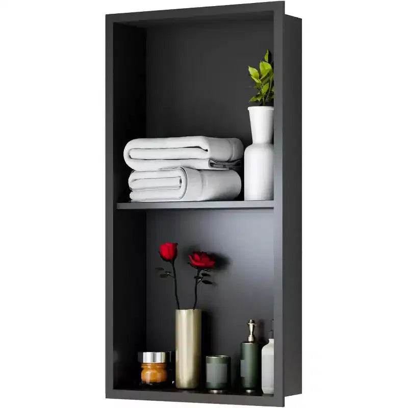 Niche de douche en acier inoxydable au design rectangulaire encastré, installation sans carrelage requise, rangement mural pour salle de bain