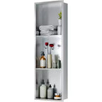 Niche de douche en acier inoxydable au design rectangulaire encastré, installation sans carrelage requise, rangement mural pour salle de bain