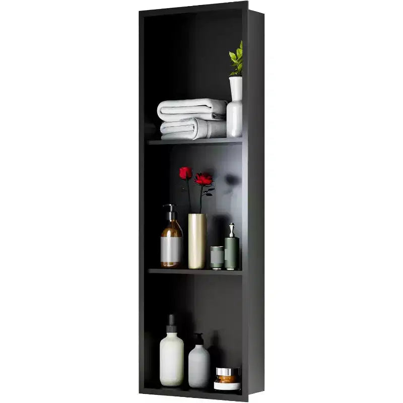 Niche de douche en acier inoxydable au design rectangulaire encastré, installation sans carrelage requise, rangement mural pour salle de bain