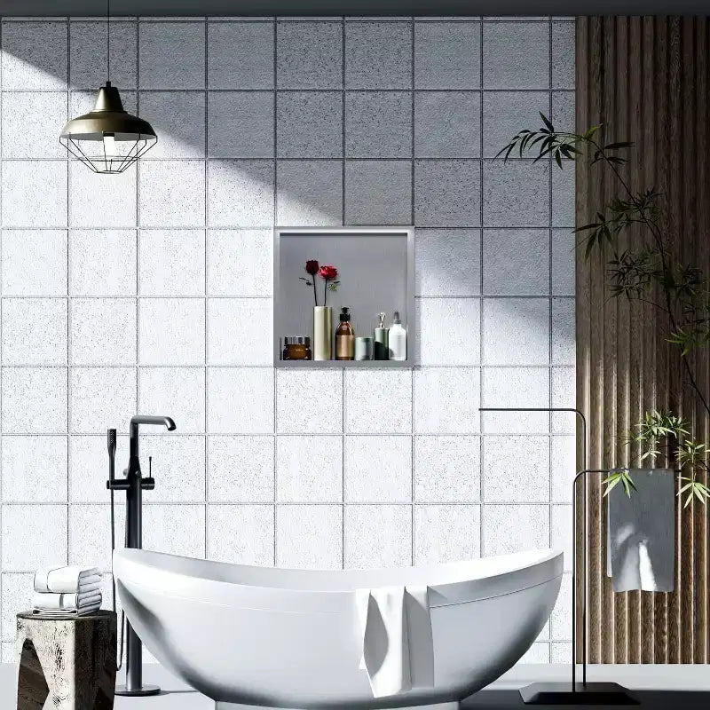 Niche de douche en acier inoxydable au design rectangulaire encastré, installation sans carrelage requise, rangement mural pour salle de bain